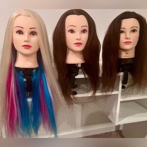 3 Professional Mannequin Heads with Blonde, Brown, and Multicolor Hair